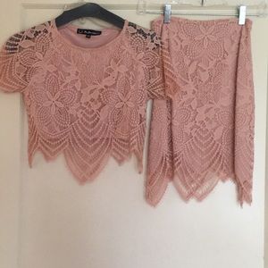 For Love and Lemons two piece lace blush set